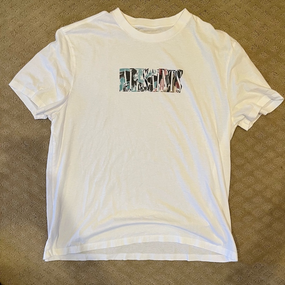 All Saints White Short Sleeve Tee with Graphic Design
